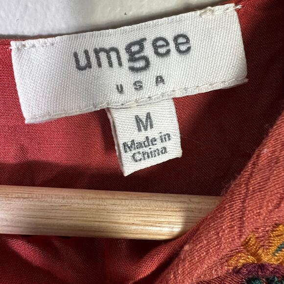 Umgee Floral Embroidered Bell Sleeve Babydoll Mini Dress Womens M Rust Western - Picture 6 of 7